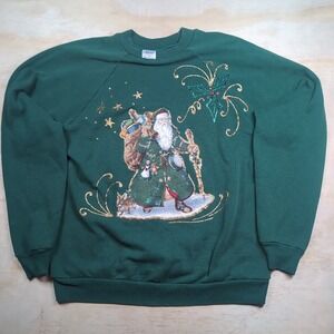 Vintage Homemade Ugly Christmas Sweater Sports Image Adult XL Santa USA READ